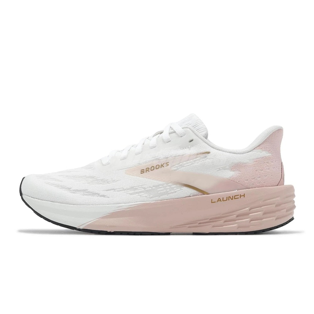 Womens 6.5 -Brooks Launch 11 White Gold Pink Road Running Shoes 1204391B-164 NEW